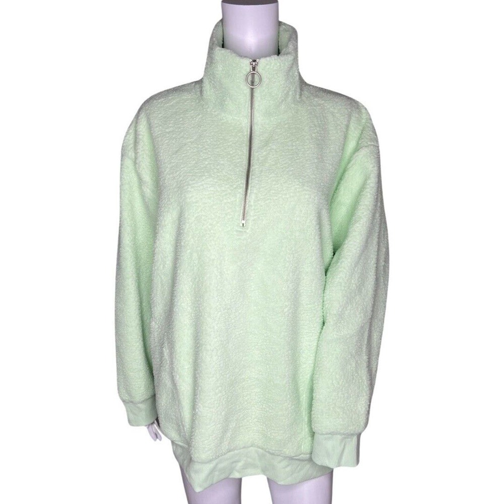 Ava + Viv Shirt Womens 14W Green Half Zip Fleece Sweatshirt Basic Casual Neutral